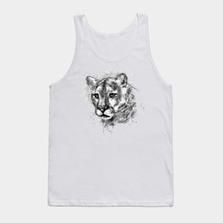 Watercolor Portrait - Black and White Cougar Head Tank Top